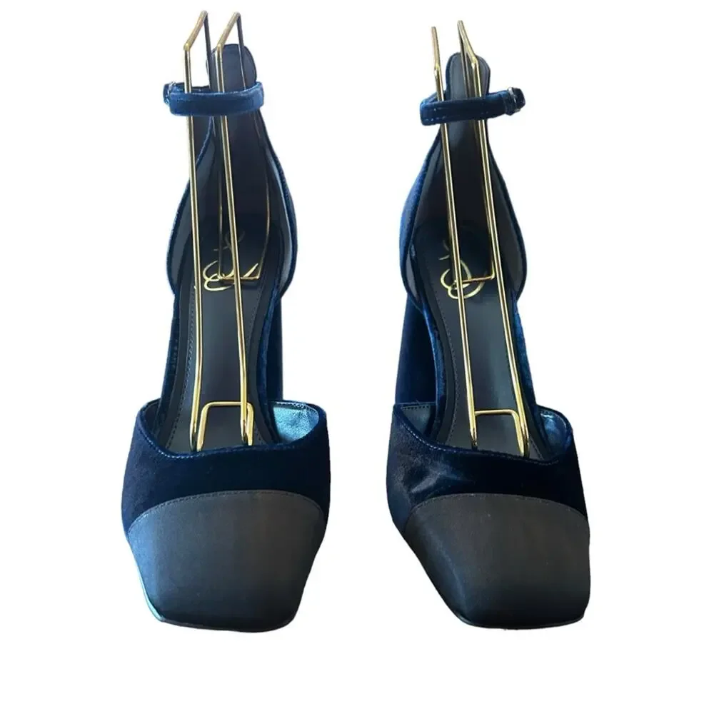 Sam Edelman Christine Two Tone Ankle Strap Block Heels Classic Modern NEW 9